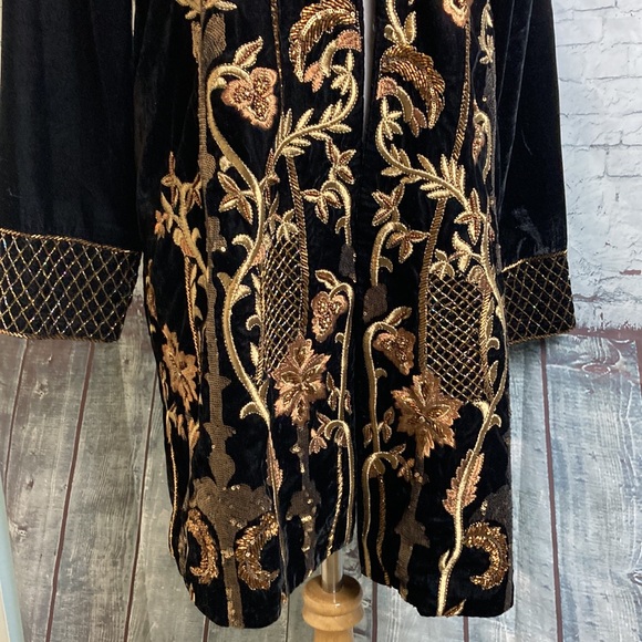 Soft Surroundings Antoinette Velvet black long embroidered beaded jacket Large - Picture 11 of 16